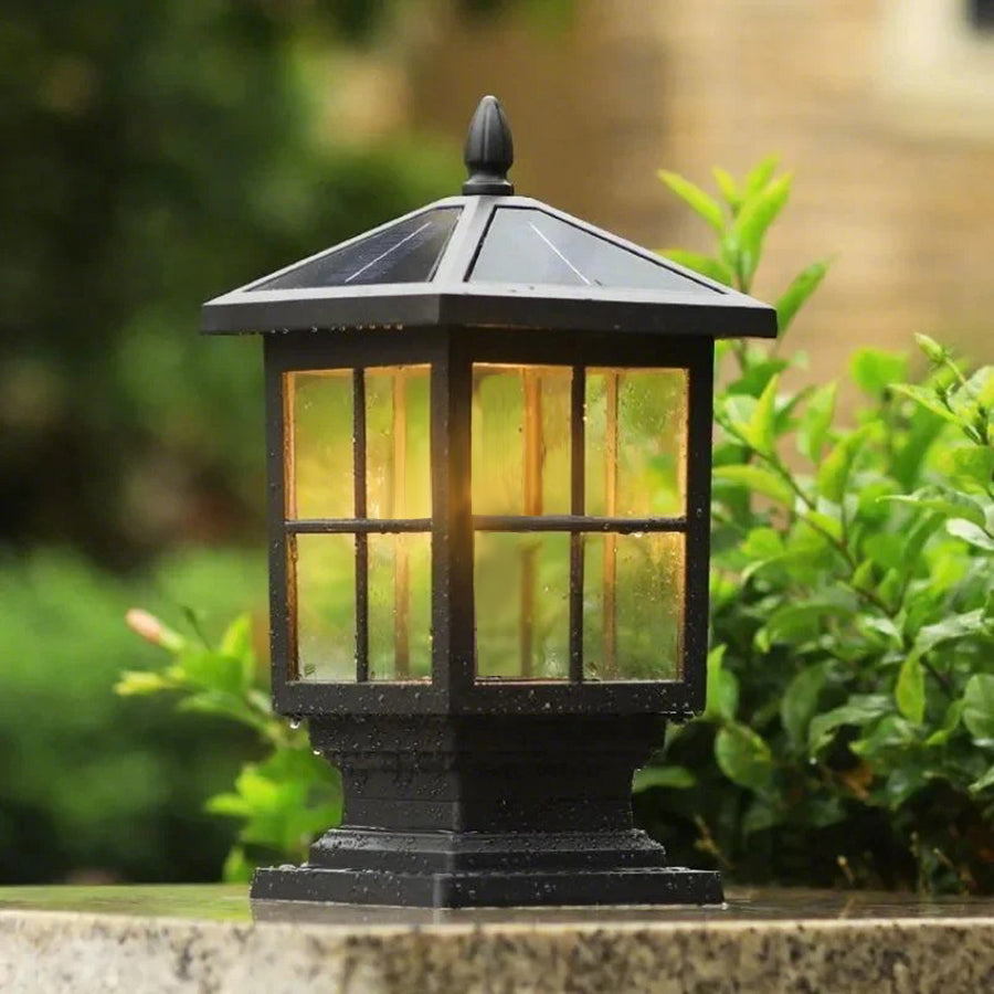 Outdoor Solar Black Metal Garden Post Light