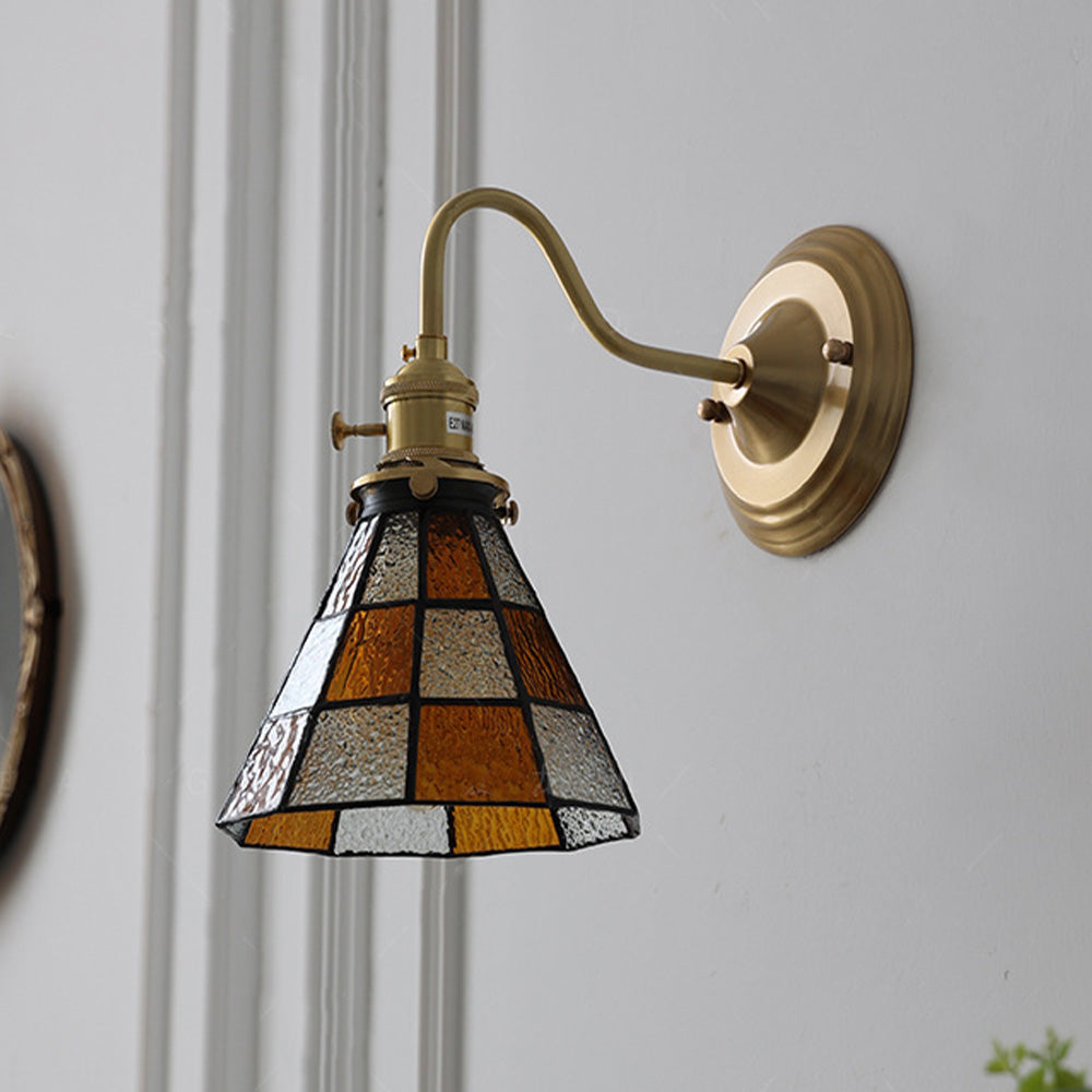 Wall Light With Vintage Glass Shade Fixture