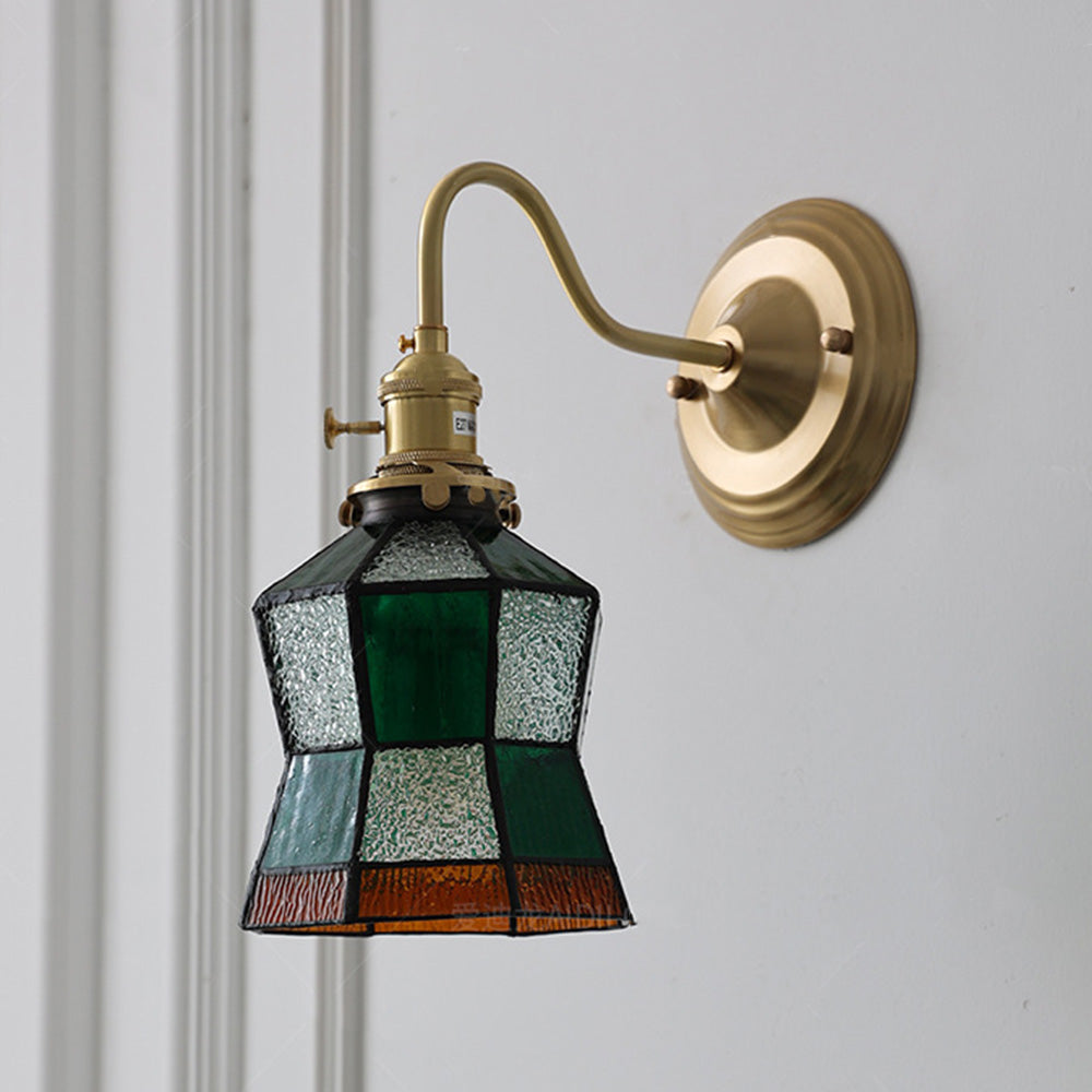 Wall Light With Vintage Glass Shade Fixture