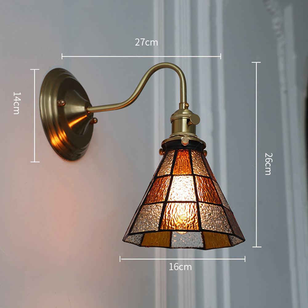 Wall Light With Vintage Glass Shade Fixture