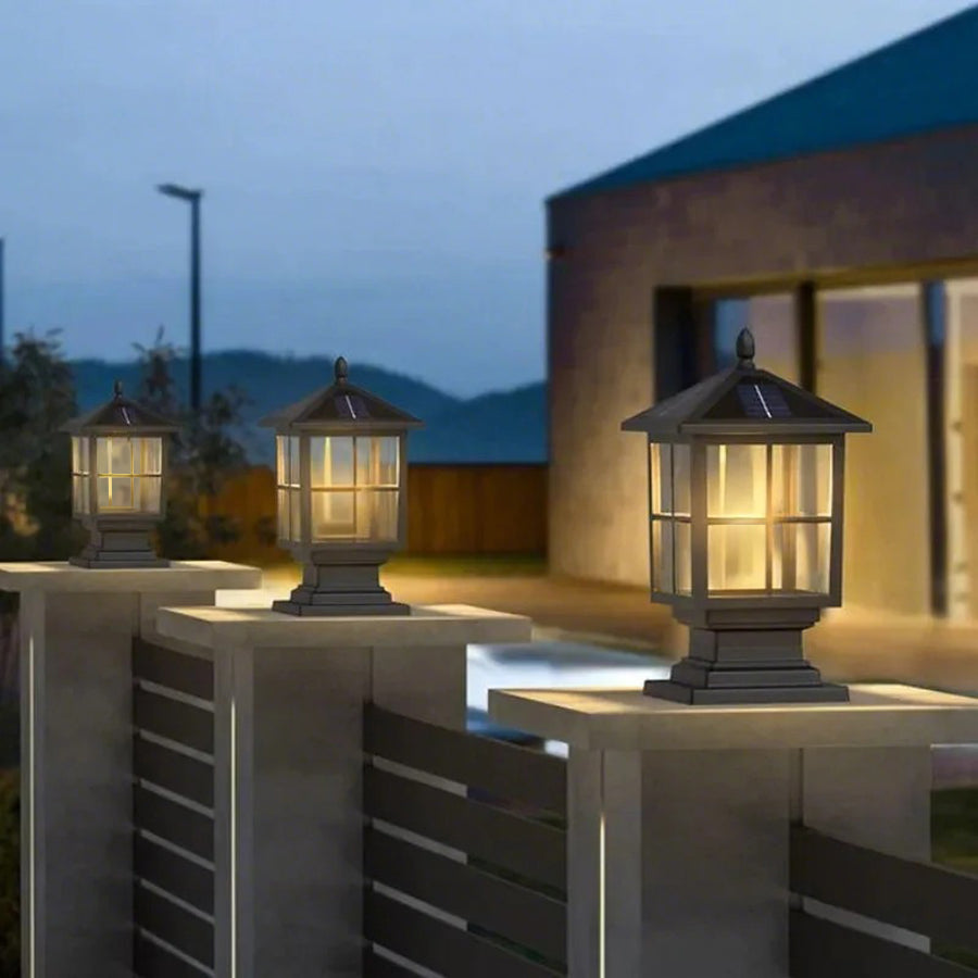 Outdoor Solar Black Metal Garden Post Light
