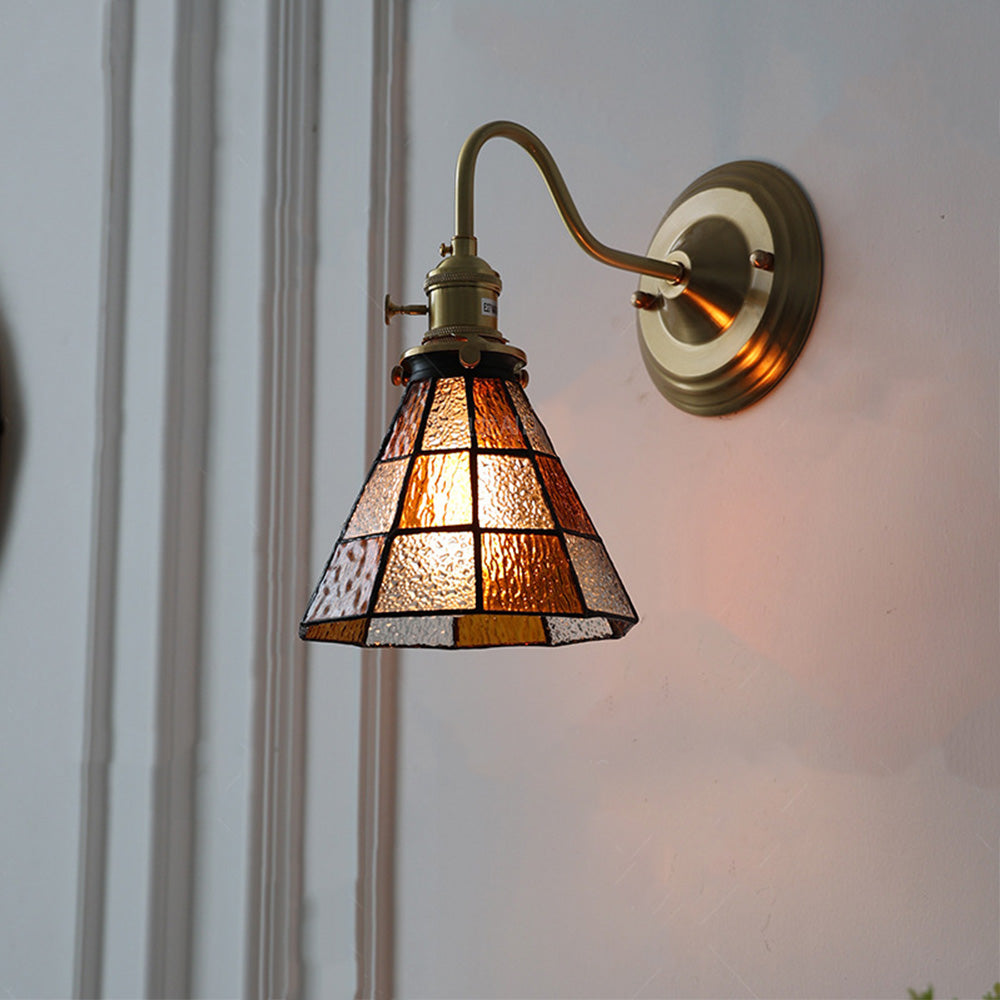 Wall Light With Vintage Glass Shade Fixture