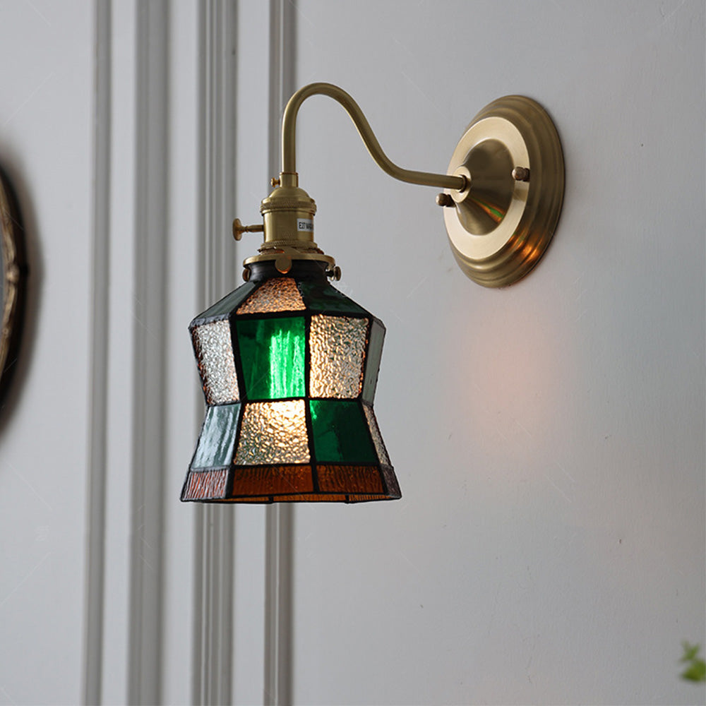 Wall Light With Vintage Glass Shade Fixture