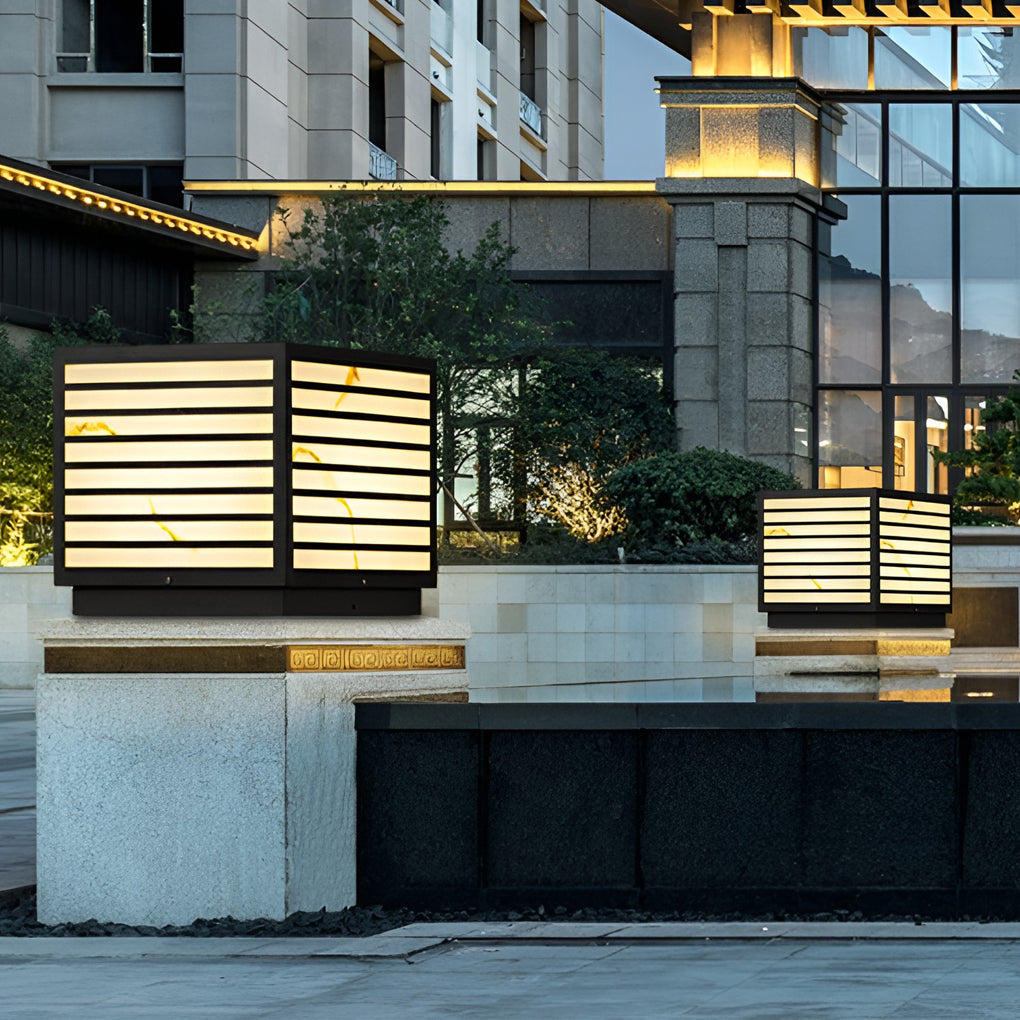 Outdoor Solar Post Light Modern Black Lantern