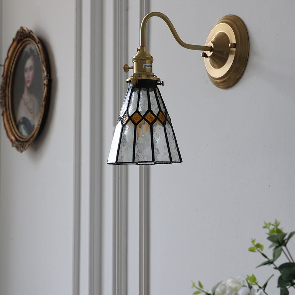 Wall Light With Vintage Glass Shade Fixture