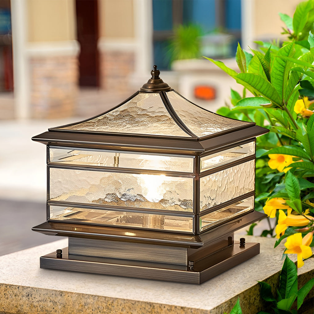 Outdoor Copper Glass Garden Post Light