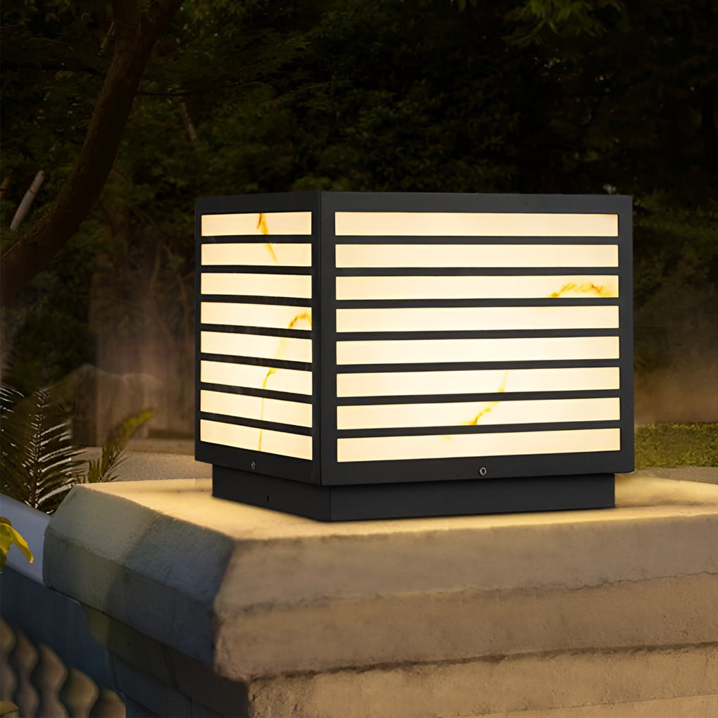 Outdoor Solar Post Light Modern Black Lantern