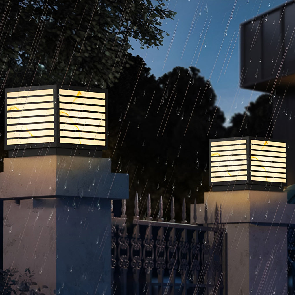 Outdoor Solar Post Light Modern Black Lantern