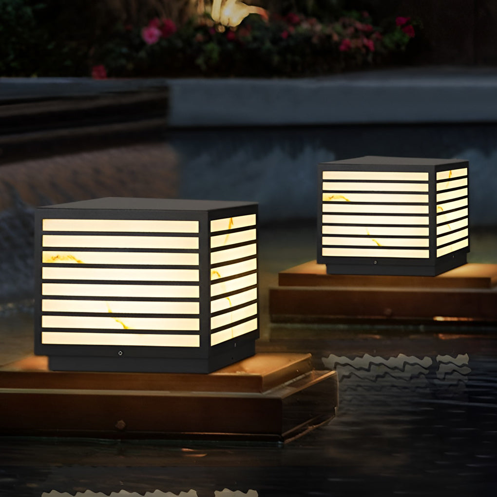 Outdoor Solar Post Light Modern Black Lantern
