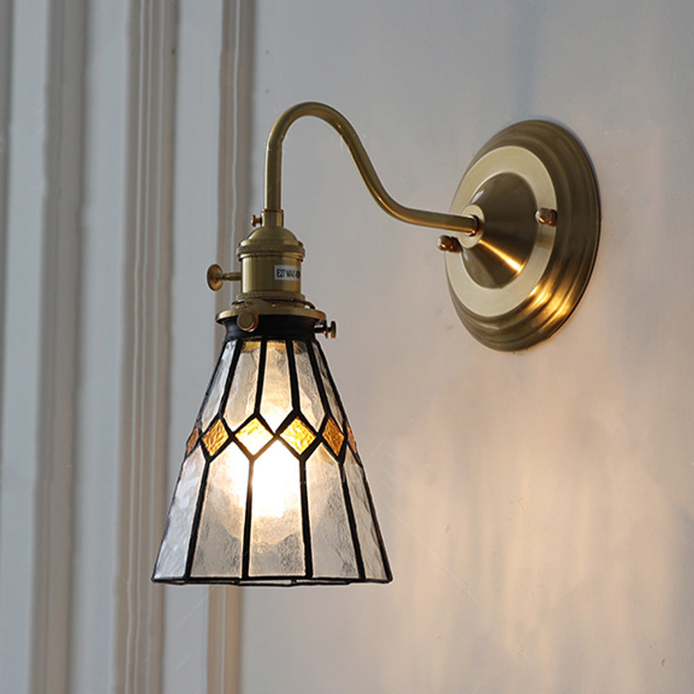 Wall Light With Vintage Glass Shade Fixture
