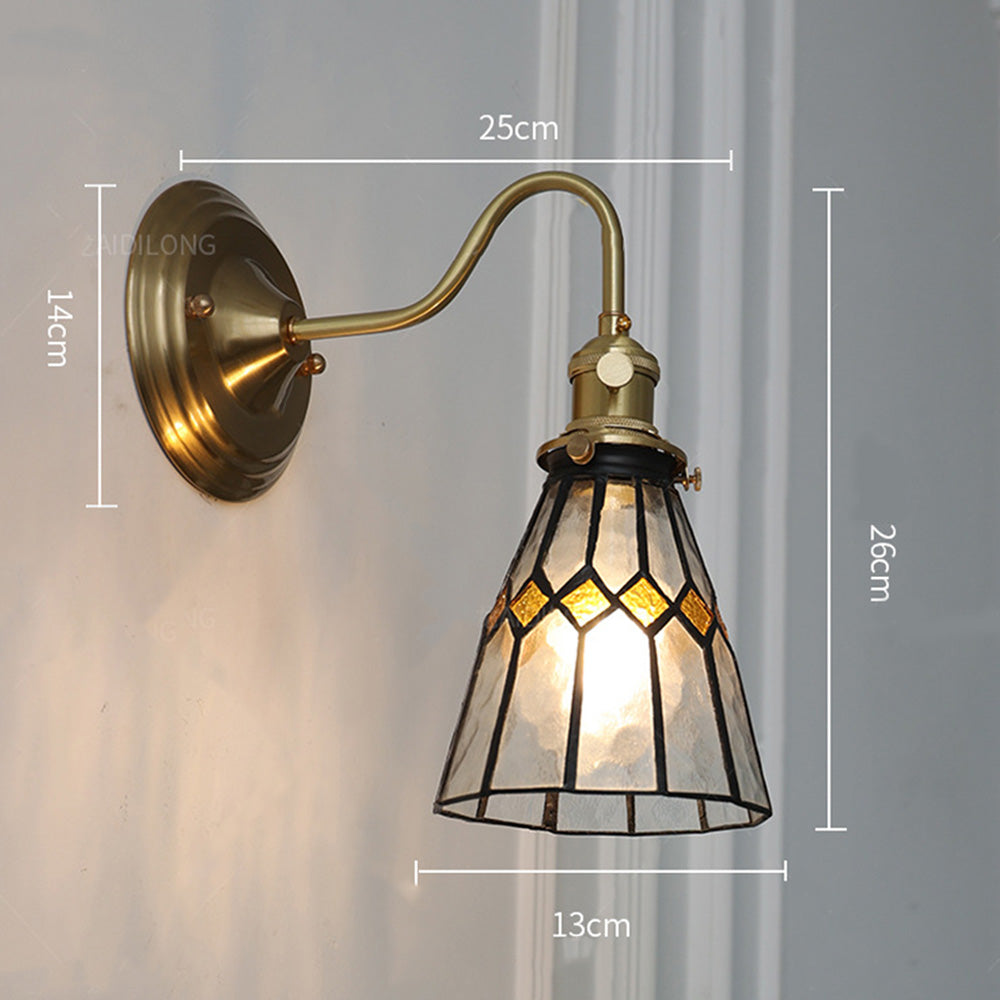 Wall Light With Vintage Glass Shade Fixture