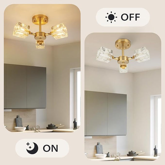 Crystal Ceiling Light with Gold Semi Flush Mount