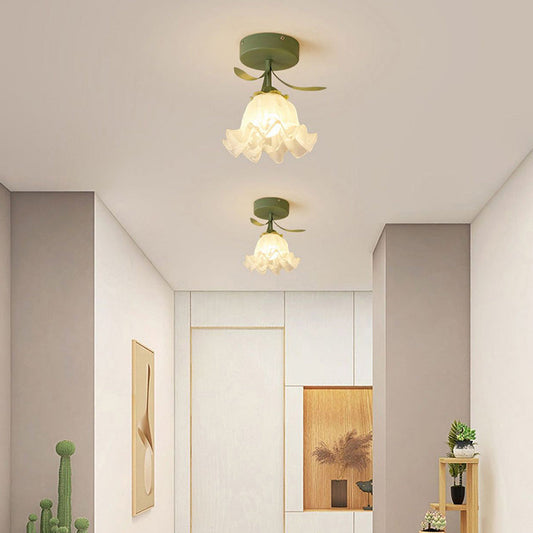 Ceiling Light with Floral Glass Shade Design