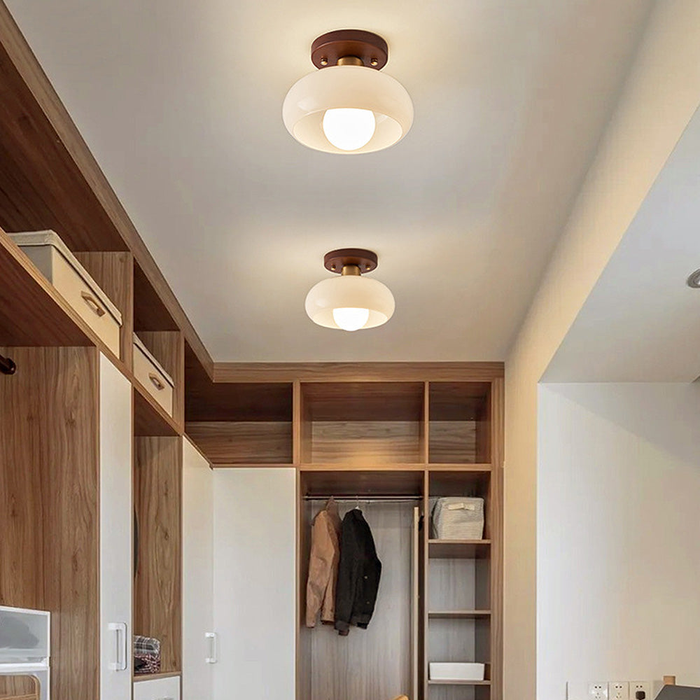 Glass Ceiling Light with Wood for Hallway