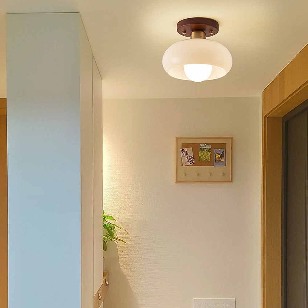 Glass Ceiling Light with Wood for Hallway
