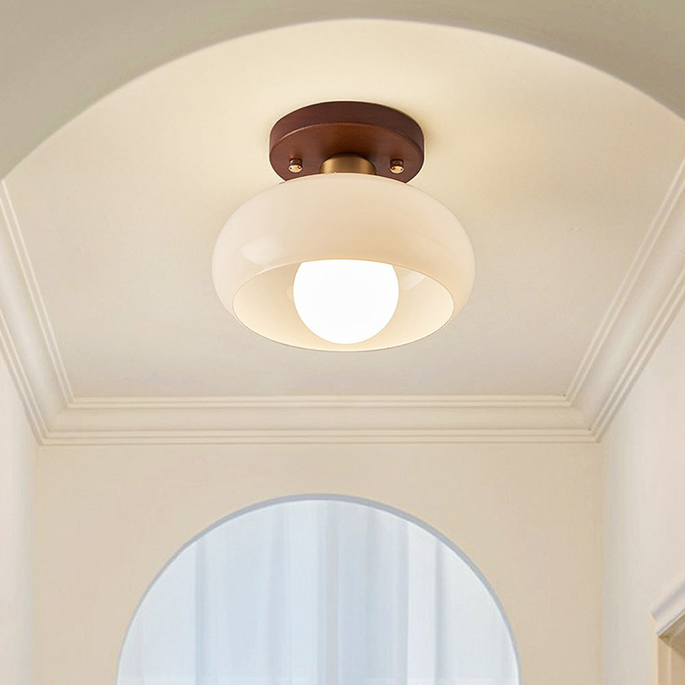 Glass Ceiling Light with Wood for Hallway