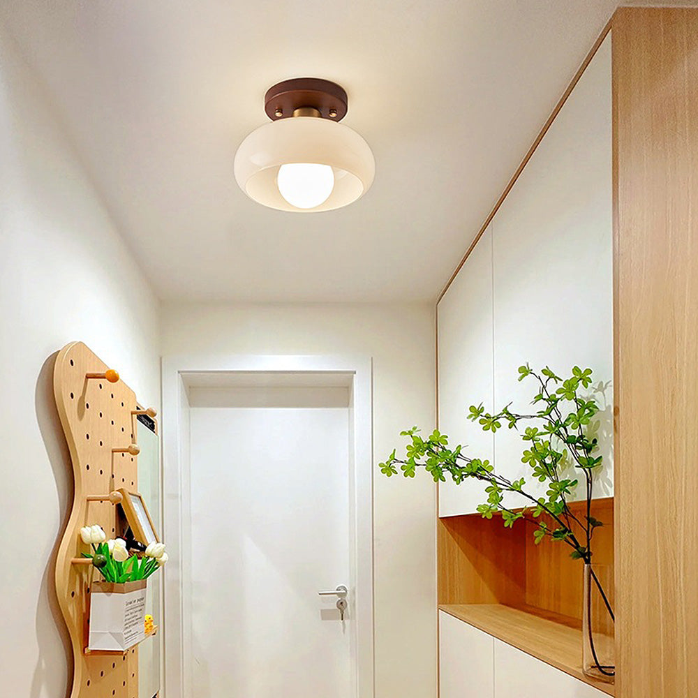 Glass Ceiling Light with Wood for Hallway