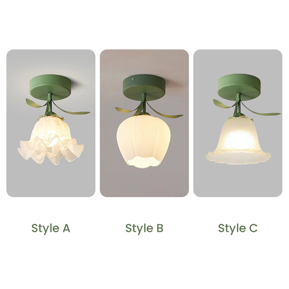 Ceiling Light with Floral Glass Shade Design