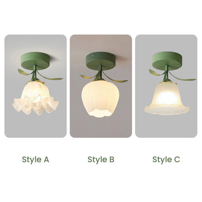 Ceiling Light with Floral Glass Shade Design