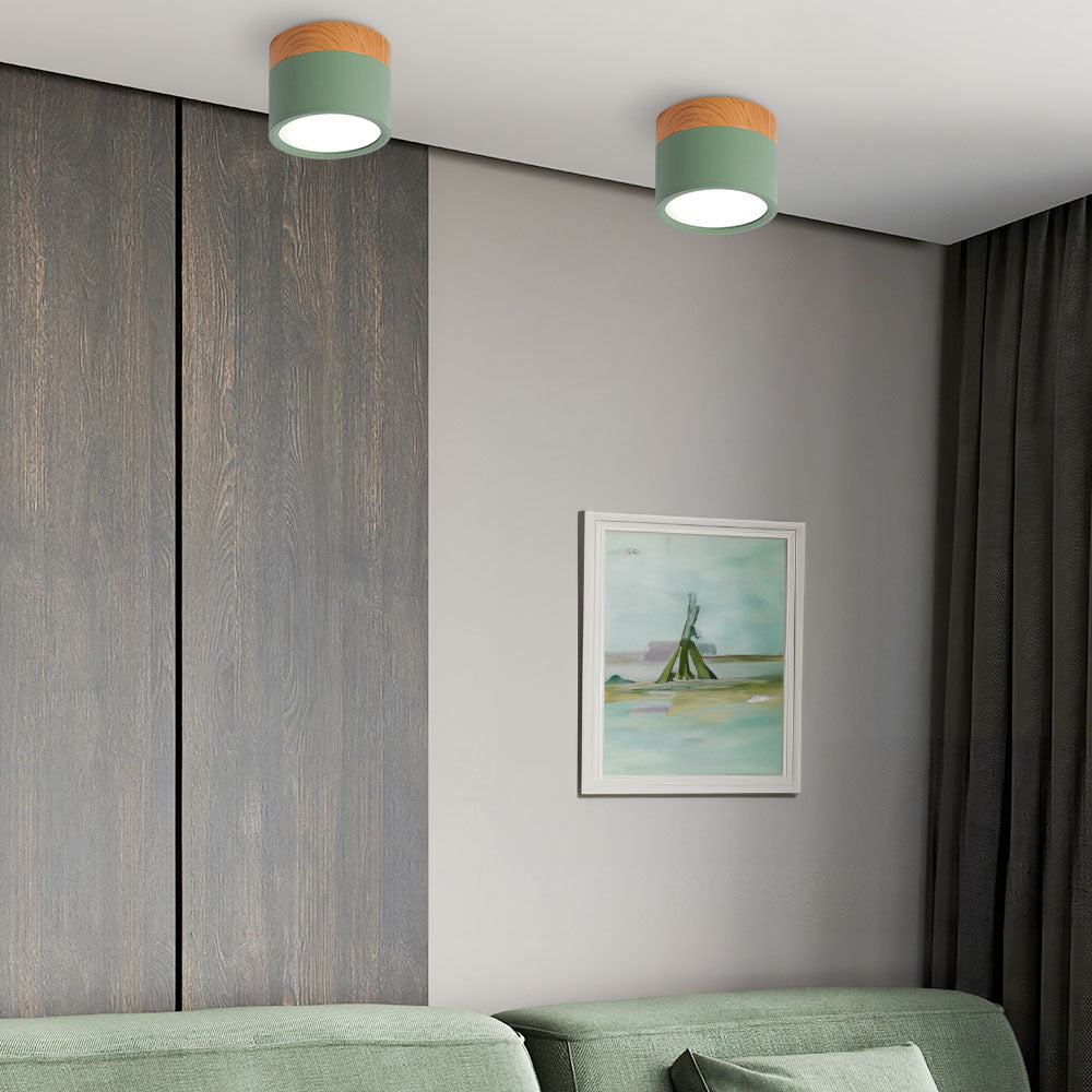 Ceiling Light with Pink Flush Wood Finish