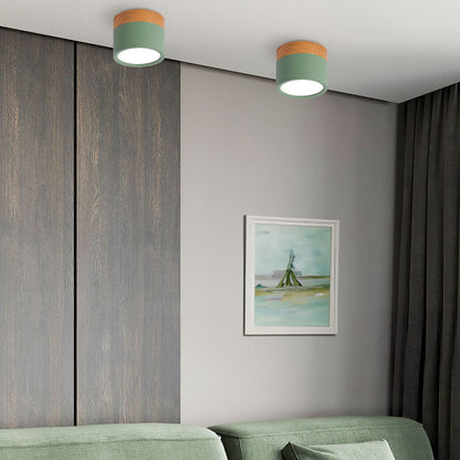 Ceiling Light with Pink Flush Wood Finish