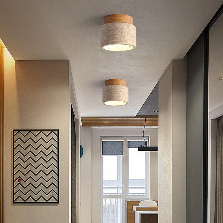 Ceiling Light Wood Cylinder Flush Mount Fixture