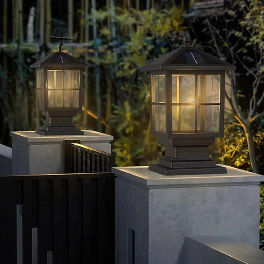 Outdoor Solar Black Metal Garden Post Light