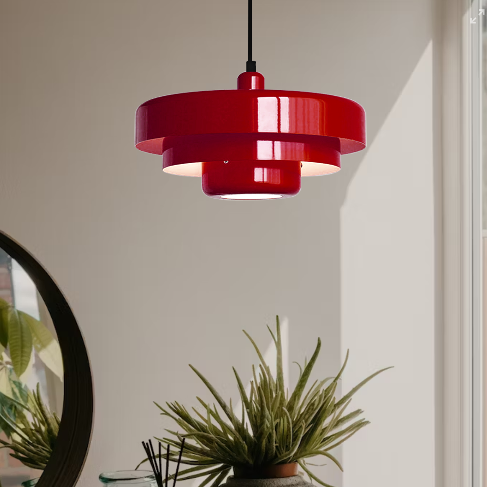 Pendant Light Mid-Century Orange Metal Fixture