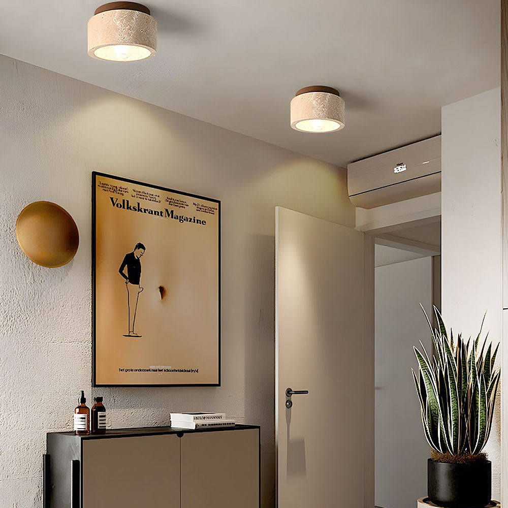 Ceiling Light Wood Cylinder Flush Mount Fixture