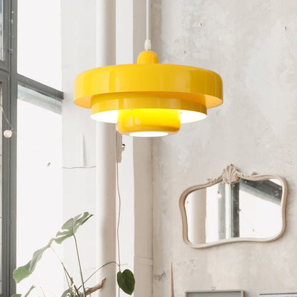 Pendant Light Mid-Century Orange Metal Fixture