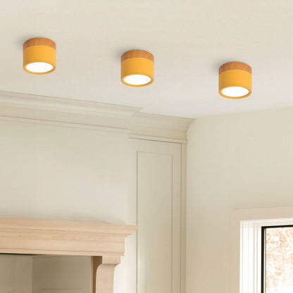 Ceiling Light with Pink Flush Wood Finish