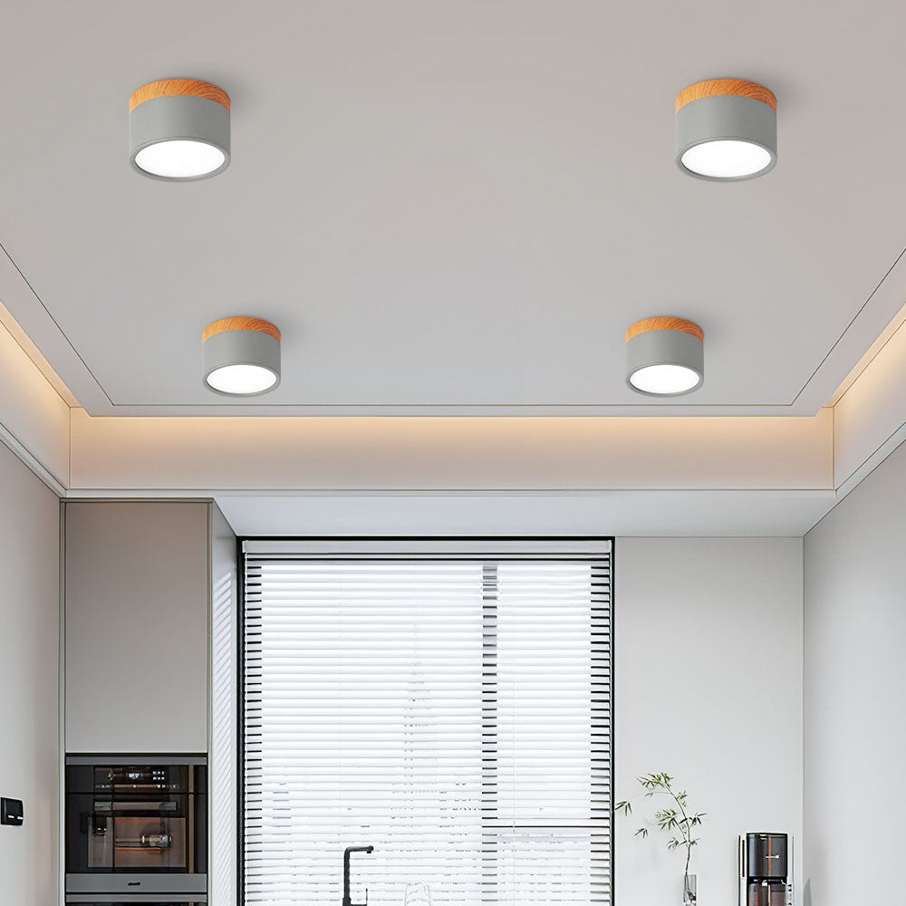 Ceiling Light with Pink Flush Wood Finish