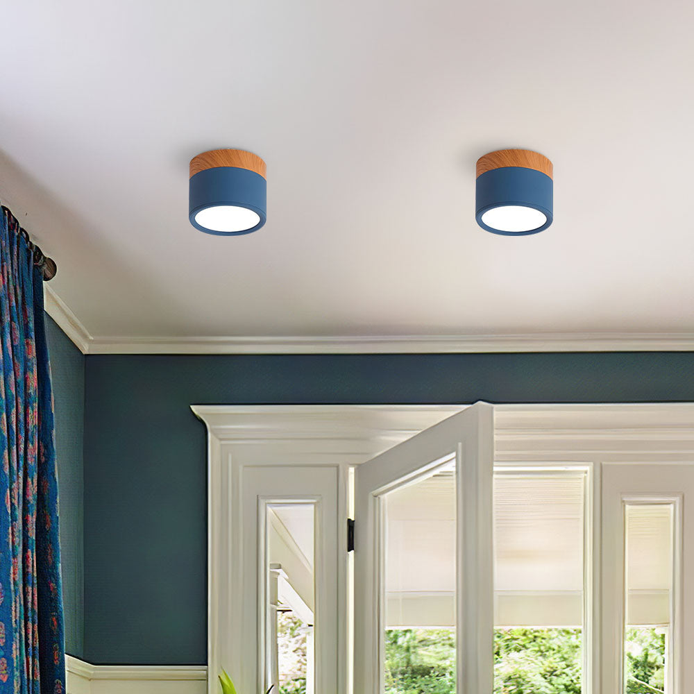 Ceiling Light with Pink Flush Wood Finish