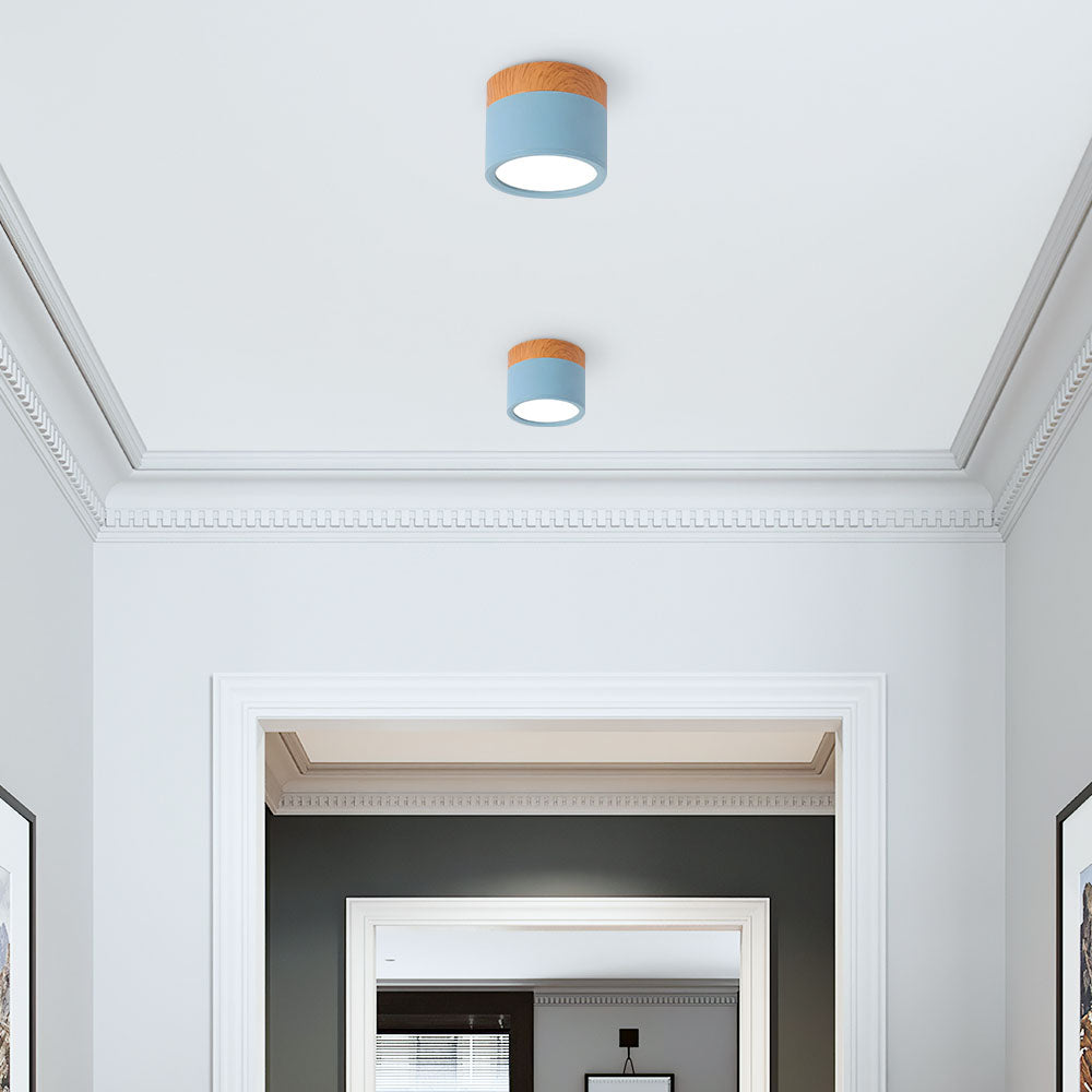 Ceiling Light with Pink Flush Wood Finish