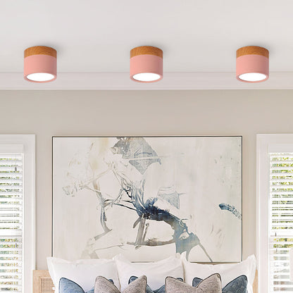 Ceiling Light with Pink Flush Wood Finish