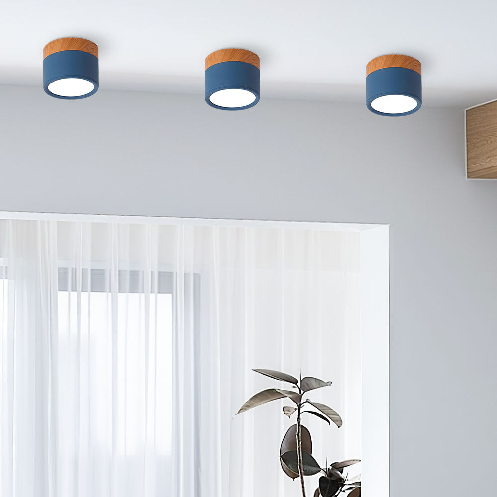 Ceiling Light with Pink Flush Wood Finish