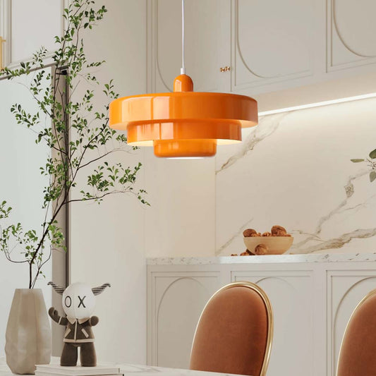 Pendant Light Mid-Century Orange Metal Fixture