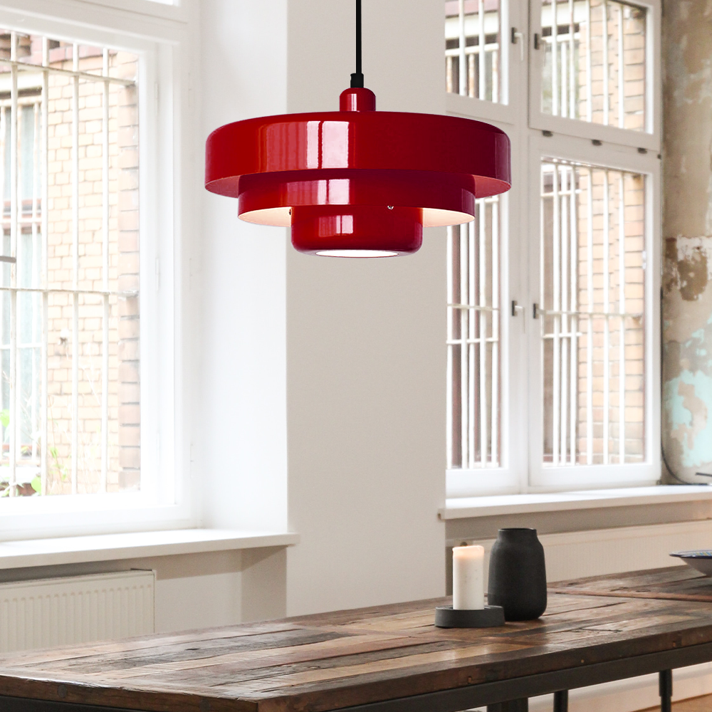Pendant Light Mid-Century Orange Metal Fixture