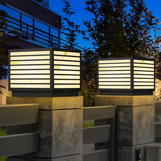 Outdoor Solar Post Light Modern Black Lantern