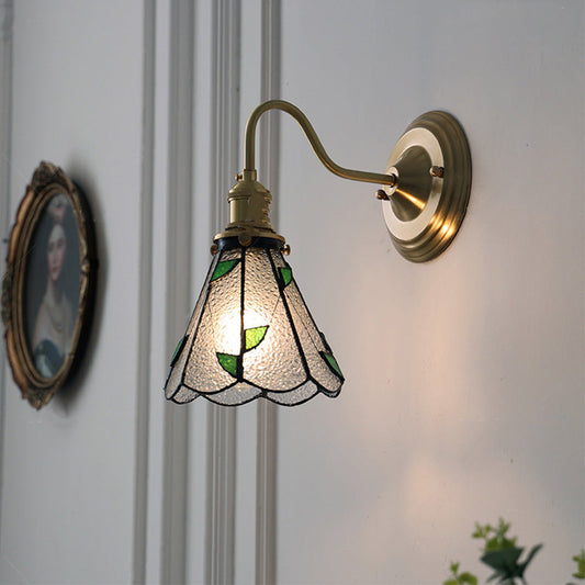 Wall Light With Vintage Glass Shade Fixture