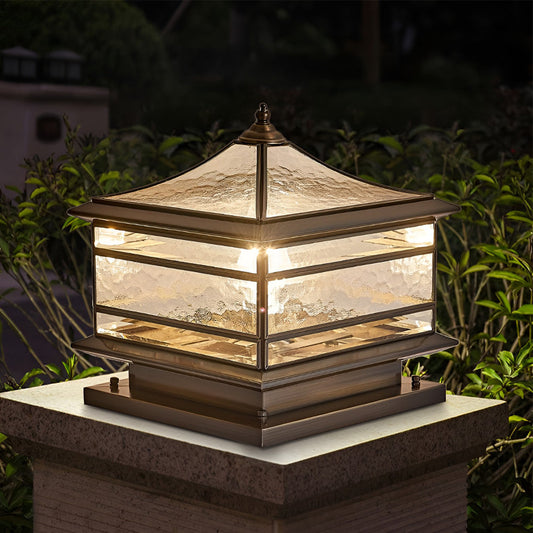 Outdoor Copper Glass Garden Post Light