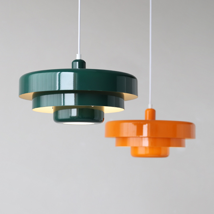 Pendant Light Mid-Century Orange Metal Fixture