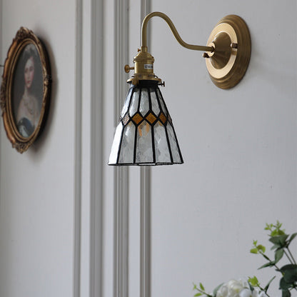 Wall Light With Vintage Glass Shade Fixture