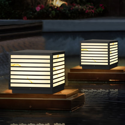 Outdoor Solar Post Light Modern Black Lantern