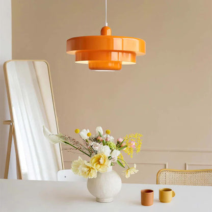 Pendant Light Mid-Century Orange Metal Fixture