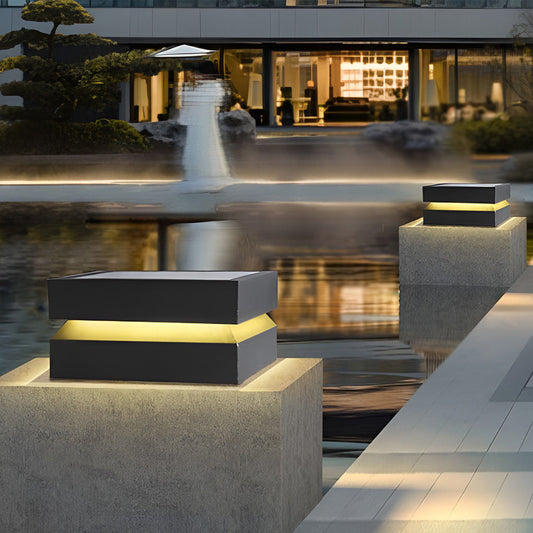 Outdoor Solar LED Post Light Black Modern