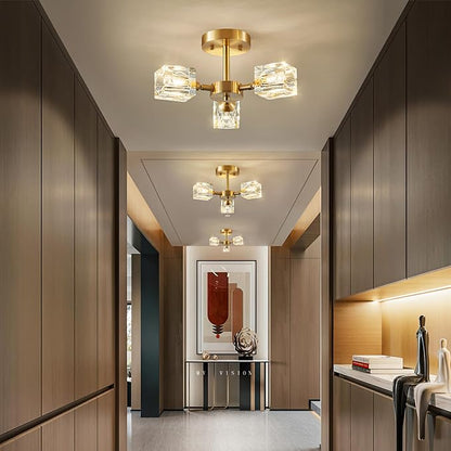 Crystal Ceiling Light with Gold Semi Flush Mount