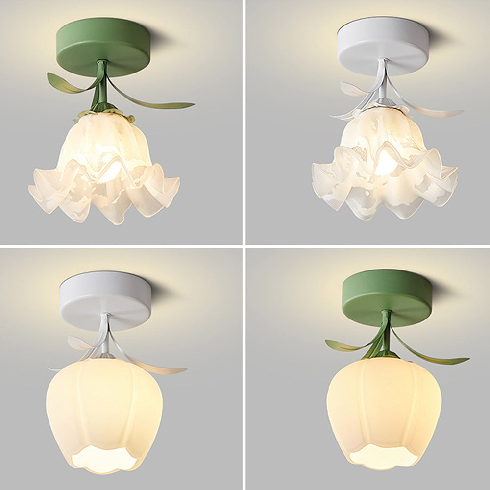 Ceiling Light with Floral Glass Shade Design
