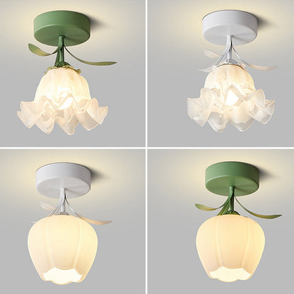 Ceiling Light with Floral Glass Shade Design