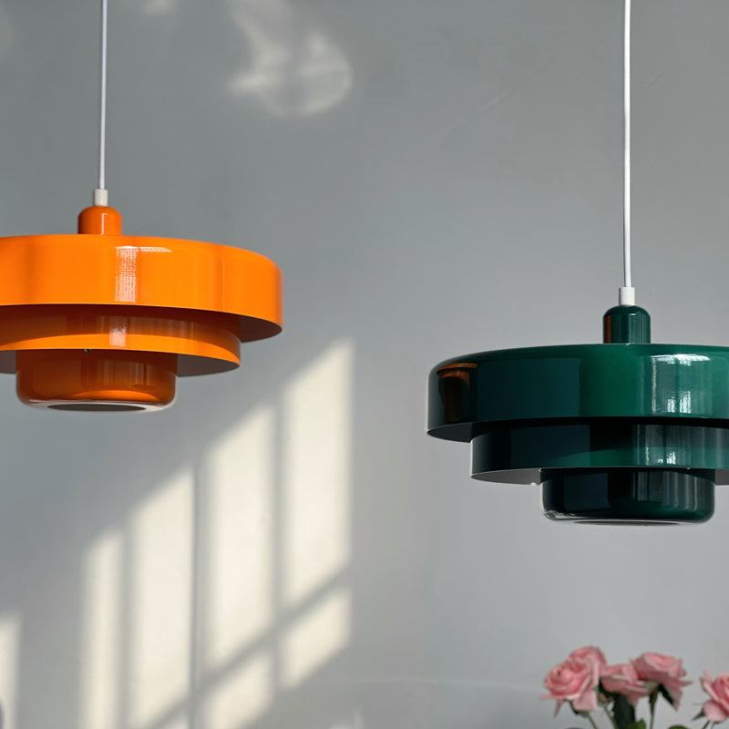 Pendant Light Mid-Century Orange Metal Fixture